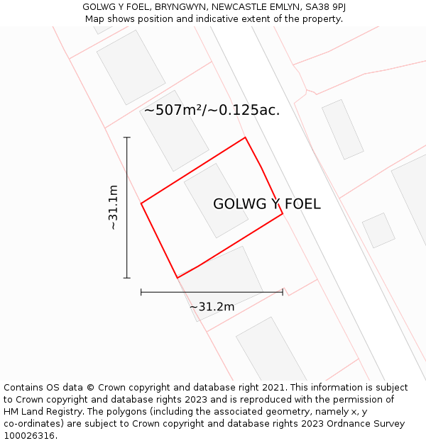 GOLWG Y FOEL, BRYNGWYN, NEWCASTLE EMLYN, SA38 9PJ: Plot and title map