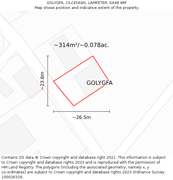 GOLYGFA, CILCENNIN, LAMPETER, SA48 8RF: Plot and title map