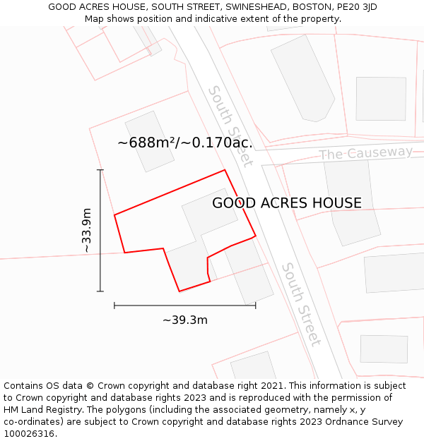 GOOD ACRES HOUSE, SOUTH STREET, SWINESHEAD, BOSTON, PE20 3JD: Plot and title map