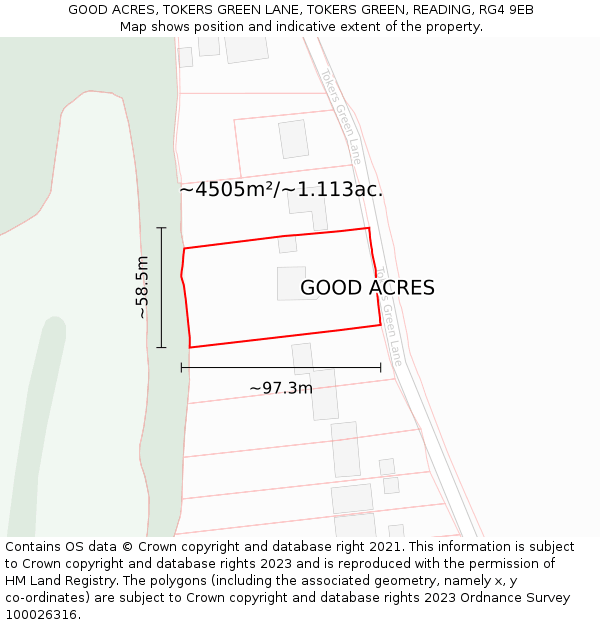 GOOD ACRES, TOKERS GREEN LANE, TOKERS GREEN, READING, RG4 9EB: Plot and title map