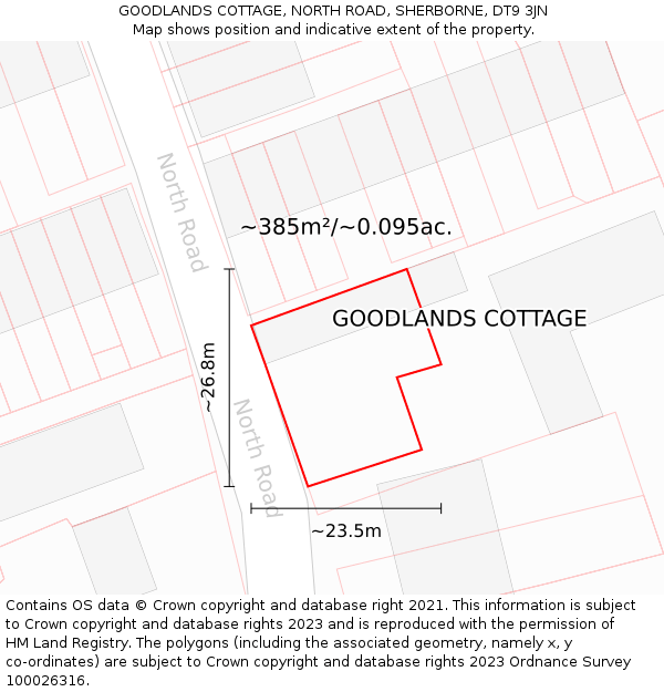 GOODLANDS COTTAGE, NORTH ROAD, SHERBORNE, DT9 3JN: Plot and title map