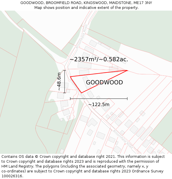 GOODWOOD, BROOMFIELD ROAD, KINGSWOOD, MAIDSTONE, ME17 3NY: Plot and title map