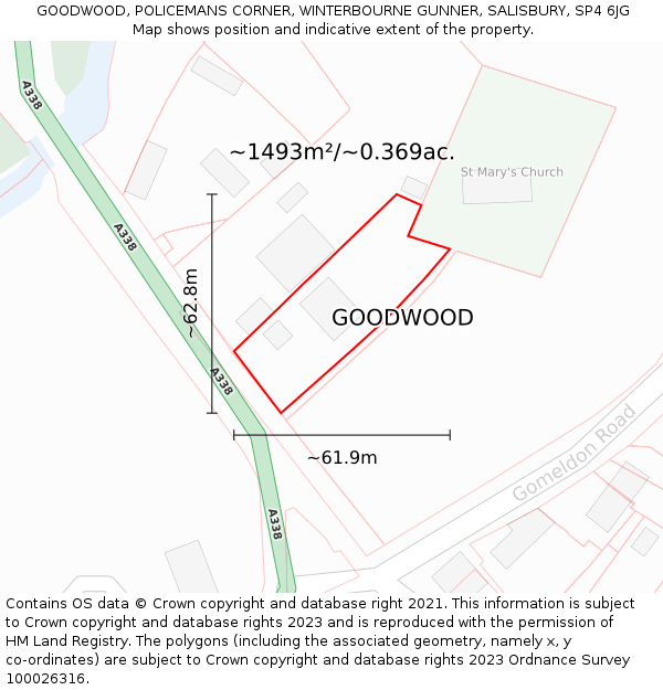 GOODWOOD, POLICEMANS CORNER, WINTERBOURNE GUNNER, SALISBURY, SP4 6JG: Plot and title map