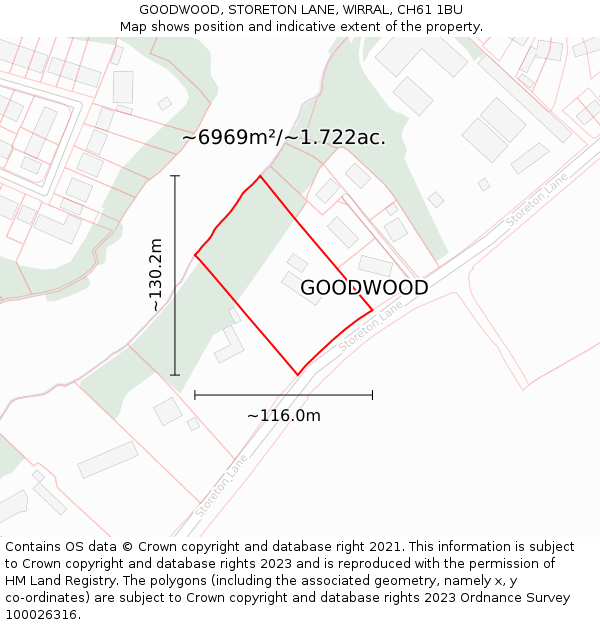 GOODWOOD, STORETON LANE, WIRRAL, CH61 1BU: Plot and title map