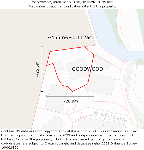 GOODWOOD, WASHFORD LANE, BORDON, GU35 0ET: Plot and title map