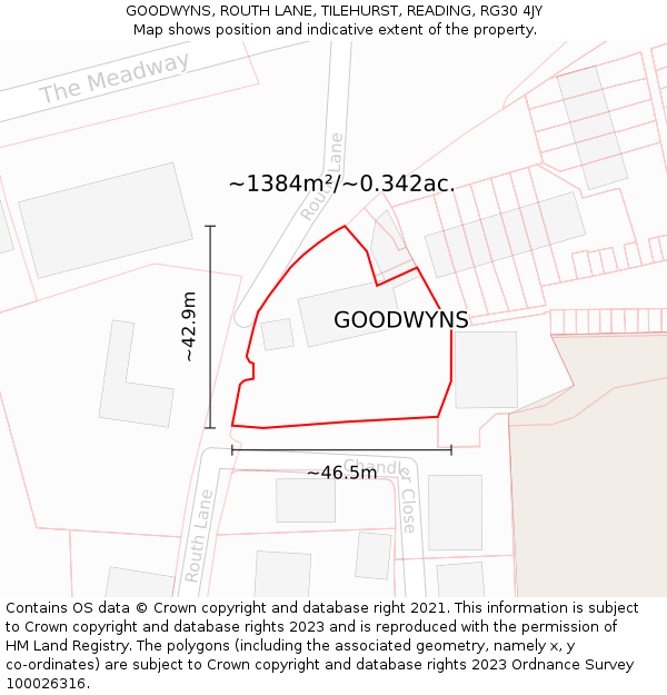 GOODWYNS, ROUTH LANE, TILEHURST, READING, RG30 4JY: Plot and title map