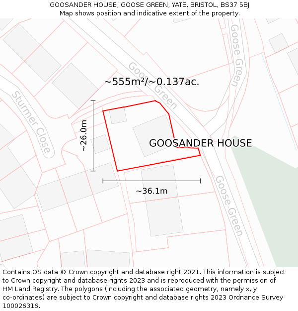 GOOSANDER HOUSE, GOOSE GREEN, YATE, BRISTOL, BS37 5BJ: Plot and title map