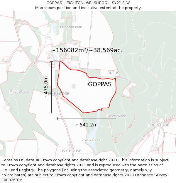 GOPPAS, LEIGHTON, WELSHPOOL, SY21 8LW: Plot and title map