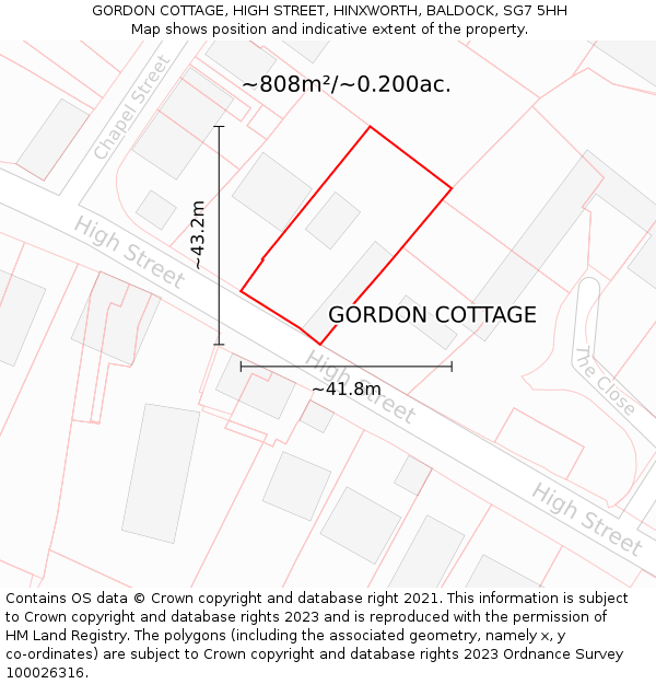 GORDON COTTAGE, HIGH STREET, HINXWORTH, BALDOCK, SG7 5HH: Plot and title map
