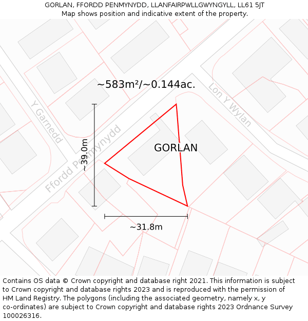 GORLAN, FFORDD PENMYNYDD, LLANFAIRPWLLGWYNGYLL, LL61 5JT: Plot and title map