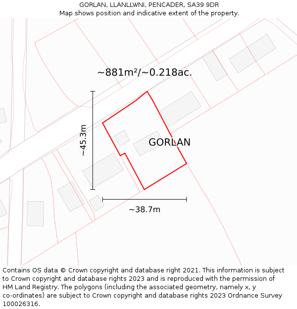 GORLAN, LLANLLWNI, PENCADER, SA39 9DR: Plot and title map