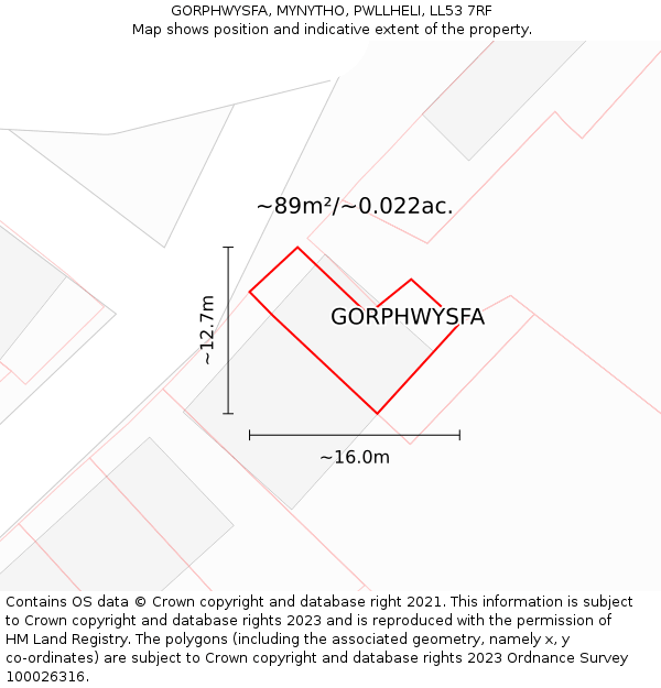 GORPHWYSFA, MYNYTHO, PWLLHELI, LL53 7RF: Plot and title map