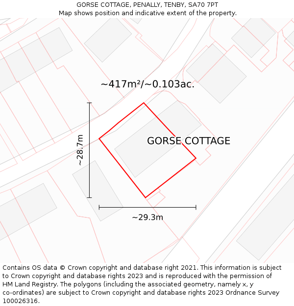 GORSE COTTAGE, PENALLY, TENBY, SA70 7PT: Plot and title map