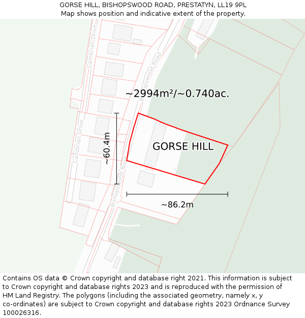GORSE HILL, BISHOPSWOOD ROAD, PRESTATYN, LL19 9PL: Plot and title map