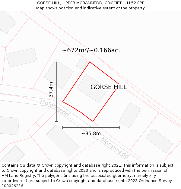 GORSE HILL, UPPER MORANNEDD, CRICCIETH, LL52 0PP: Plot and title map