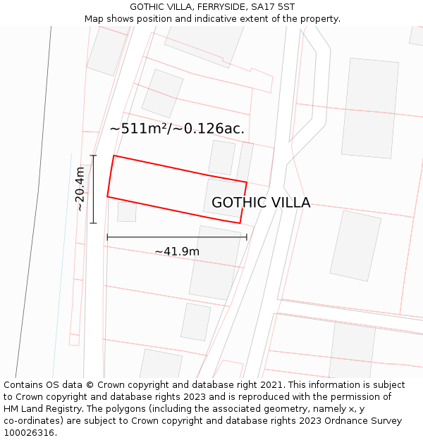 GOTHIC VILLA, FERRYSIDE, SA17 5ST: Plot and title map