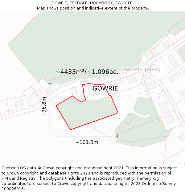 GOWRIE, ESKDALE, HOLMROOK, CA19 1TL: Plot and title map