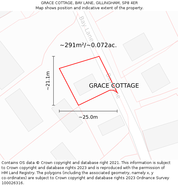 GRACE COTTAGE, BAY LANE, GILLINGHAM, SP8 4ER: Plot and title map