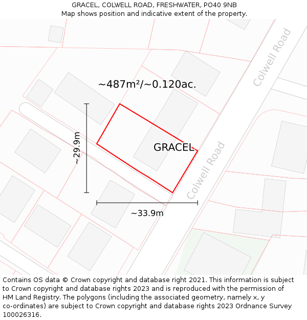 GRACEL, COLWELL ROAD, FRESHWATER, PO40 9NB: Plot and title map