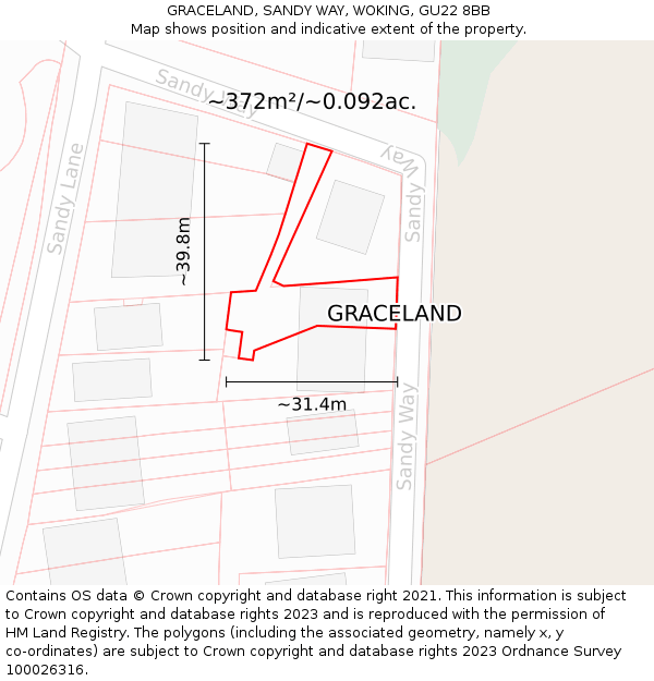 GRACELAND, SANDY WAY, WOKING, GU22 8BB: Plot and title map