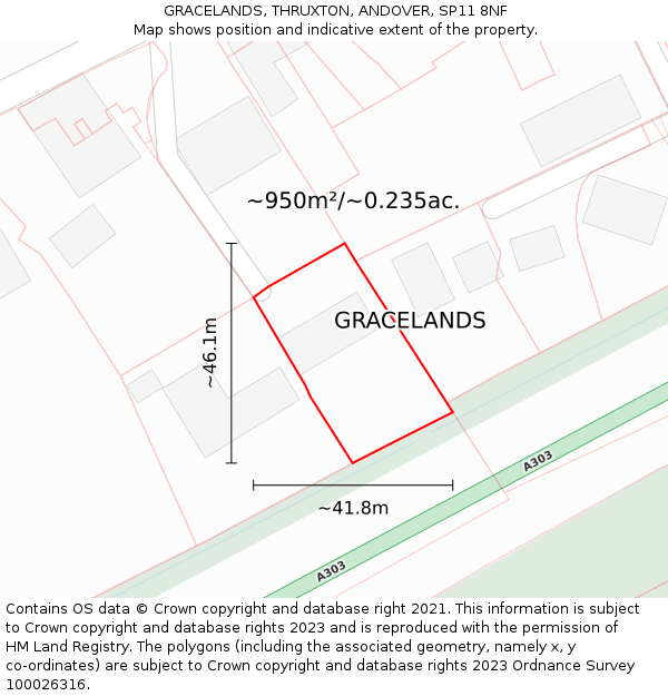 GRACELANDS, THRUXTON, ANDOVER, SP11 8NF: Plot and title map