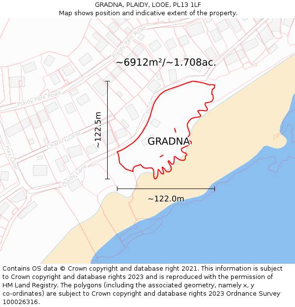 GRADNA, PLAIDY, LOOE, PL13 1LF: Plot and title map