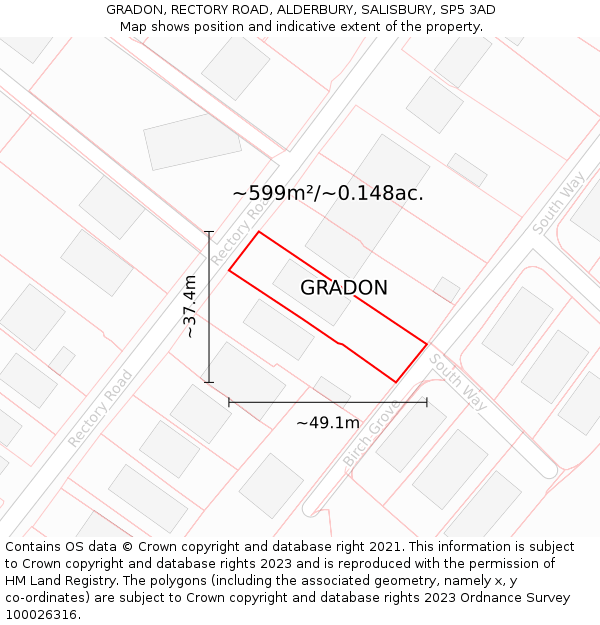 GRADON, RECTORY ROAD, ALDERBURY, SALISBURY, SP5 3AD: Plot and title map