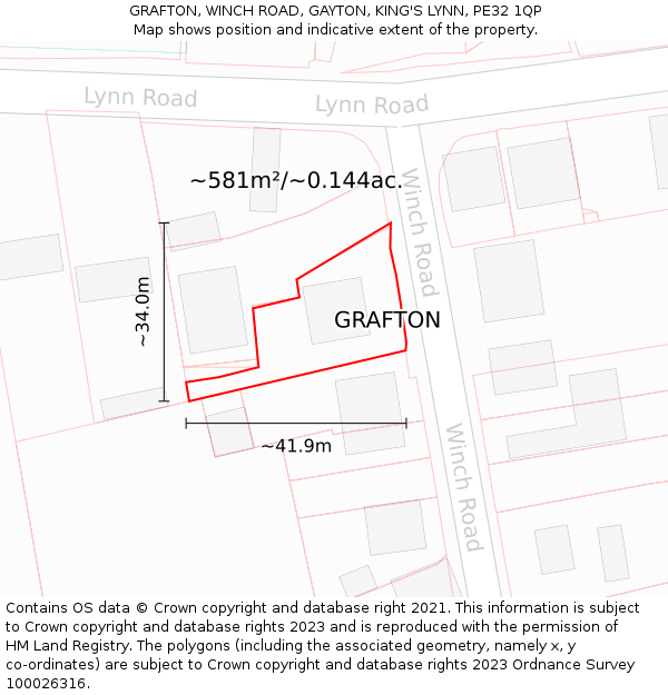 GRAFTON, WINCH ROAD, GAYTON, KING'S LYNN, PE32 1QP: Plot and title map
