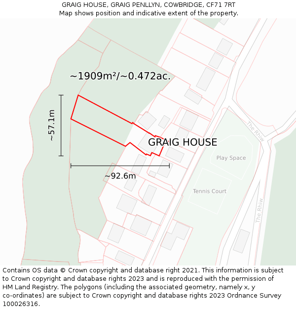 GRAIG HOUSE, GRAIG PENLLYN, COWBRIDGE, CF71 7RT: Plot and title map