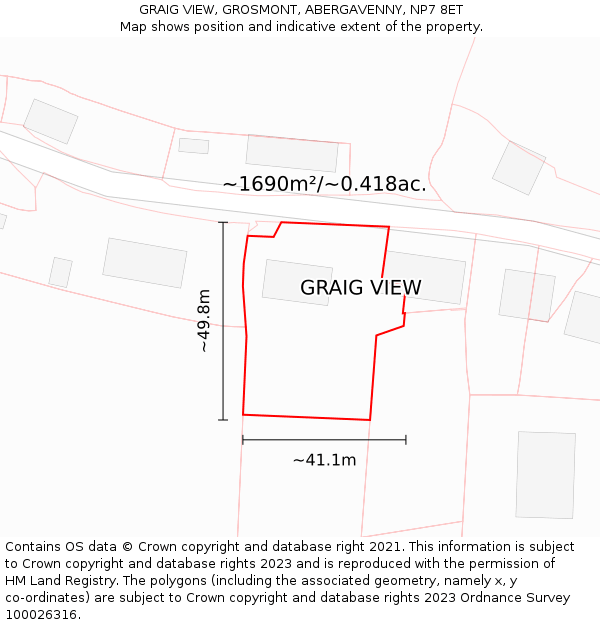 GRAIG VIEW, GROSMONT, ABERGAVENNY, NP7 8ET: Plot and title map