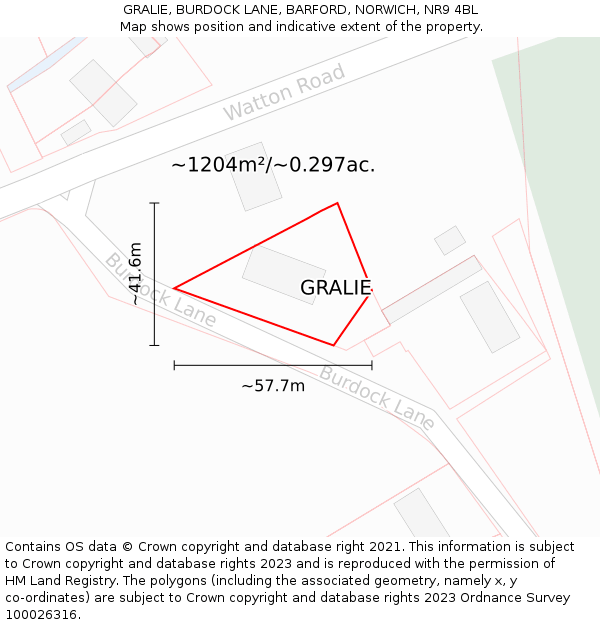GRALIE, BURDOCK LANE, BARFORD, NORWICH, NR9 4BL: Plot and title map