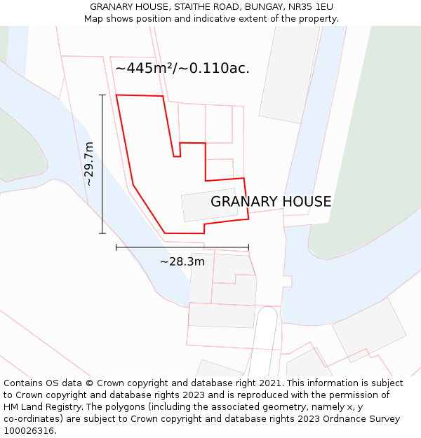 GRANARY HOUSE, STAITHE ROAD, BUNGAY, NR35 1EU: Plot and title map
