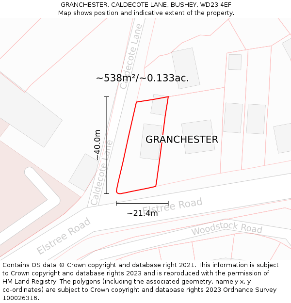 GRANCHESTER, CALDECOTE LANE, BUSHEY, WD23 4EF: Plot and title map