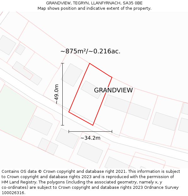 GRANDVIEW, TEGRYN, LLANFYRNACH, SA35 0BE: Plot and title map