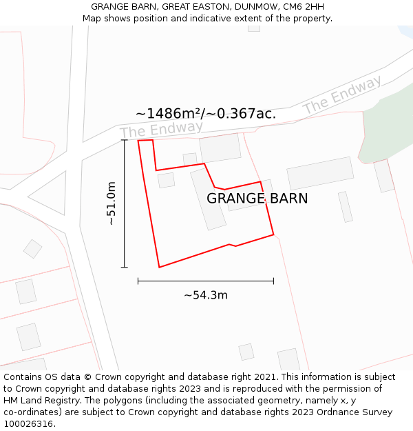 GRANGE BARN, GREAT EASTON, DUNMOW, CM6 2HH: Plot and title map