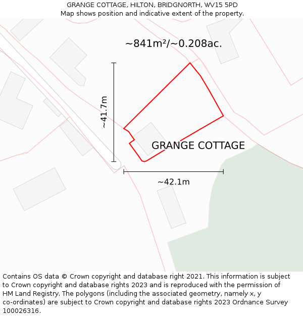 GRANGE COTTAGE, HILTON, BRIDGNORTH, WV15 5PD: Plot and title map