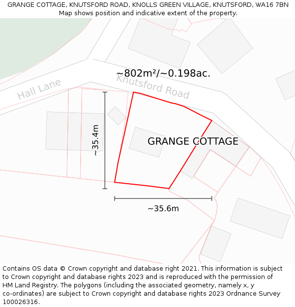 GRANGE COTTAGE, KNUTSFORD ROAD, KNOLLS GREEN VILLAGE, KNUTSFORD, WA16 7BN: Plot and title map