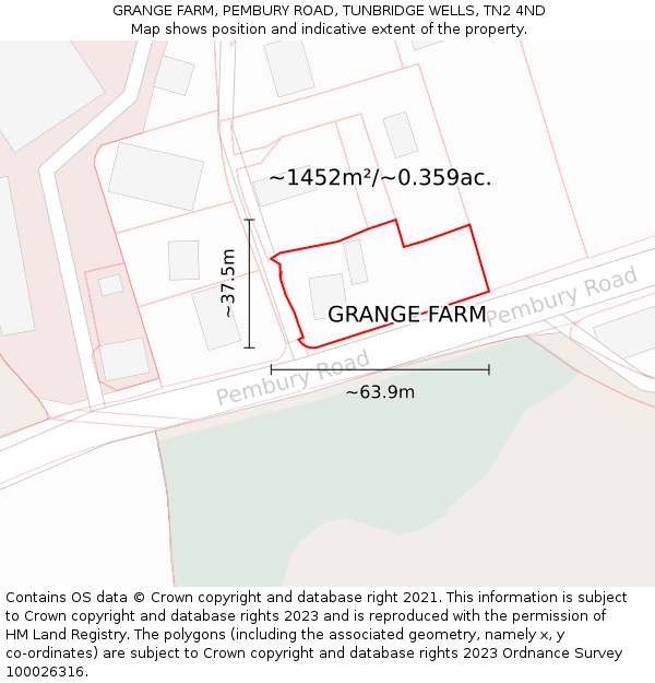 GRANGE FARM, PEMBURY ROAD, TUNBRIDGE WELLS, TN2 4ND: Plot and title map