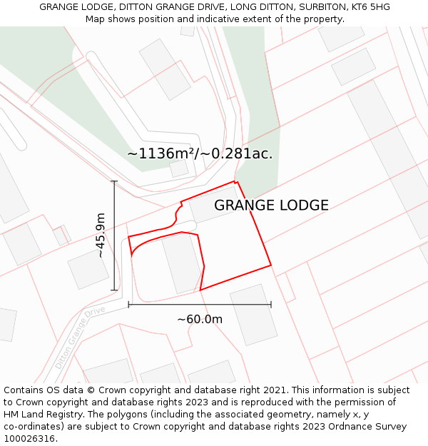 GRANGE LODGE, DITTON GRANGE DRIVE, LONG DITTON, SURBITON, KT6 5HG: Plot and title map
