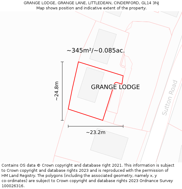 GRANGE LODGE, GRANGE LANE, LITTLEDEAN, CINDERFORD, GL14 3NJ: Plot and title map
