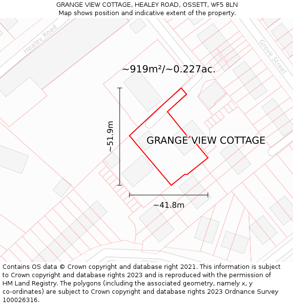 GRANGE VIEW COTTAGE, HEALEY ROAD, OSSETT, WF5 8LN: Plot and title map
