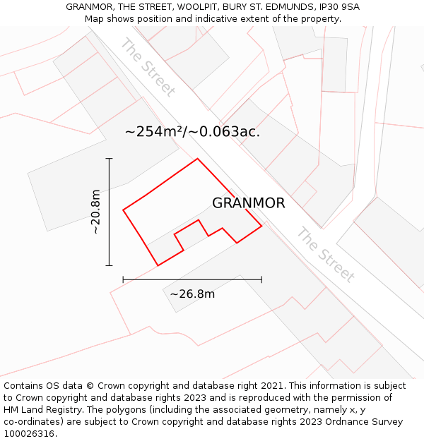 GRANMOR, THE STREET, WOOLPIT, BURY ST. EDMUNDS, IP30 9SA: Plot and title map