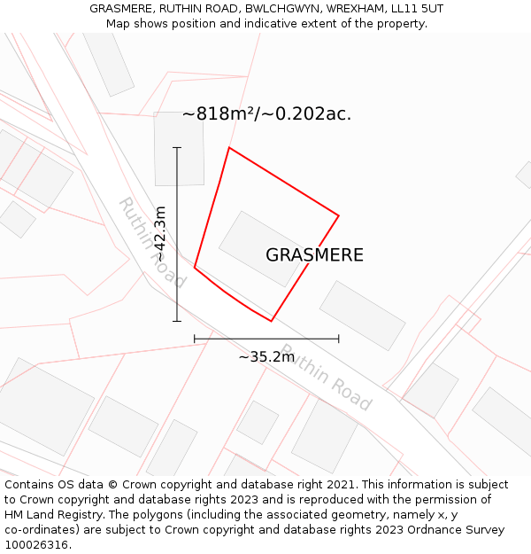 GRASMERE, RUTHIN ROAD, BWLCHGWYN, WREXHAM, LL11 5UT: Plot and title map