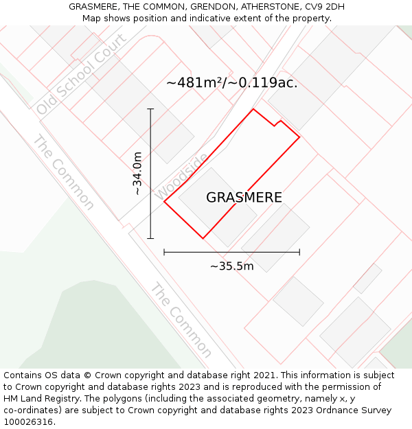 GRASMERE, THE COMMON, GRENDON, ATHERSTONE, CV9 2DH: Plot and title map