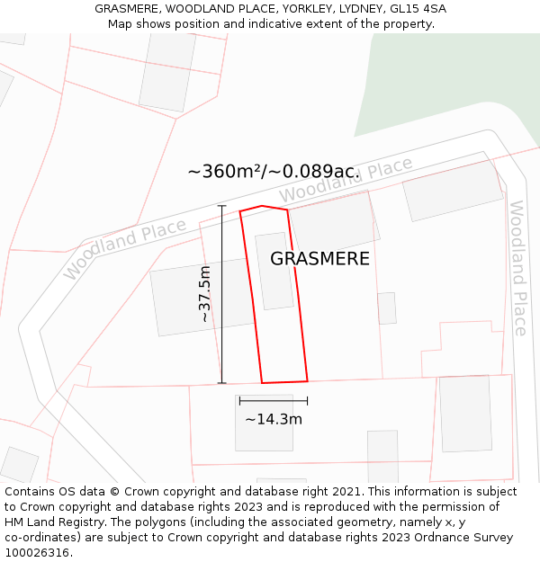 GRASMERE, WOODLAND PLACE, YORKLEY, LYDNEY, GL15 4SA: Plot and title map