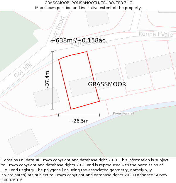 GRASSMOOR, PONSANOOTH, TRURO, TR3 7HG: Plot and title map