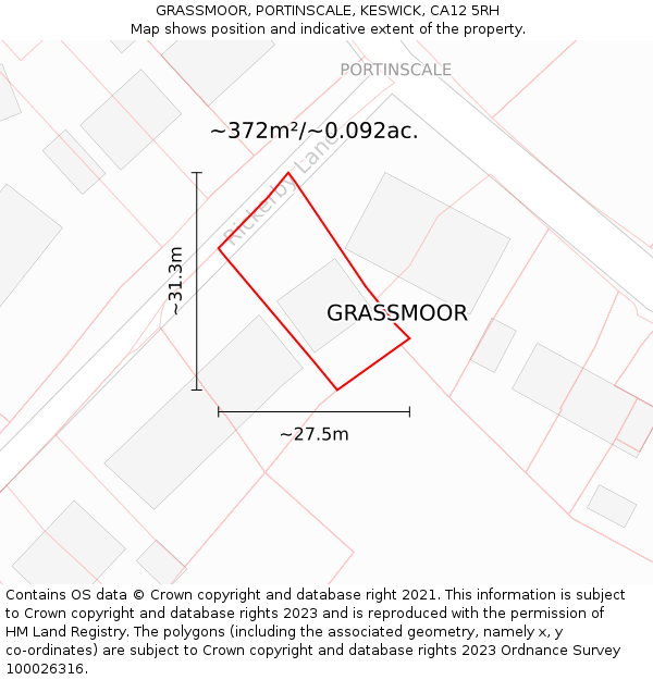 GRASSMOOR, PORTINSCALE, KESWICK, CA12 5RH: Plot and title map