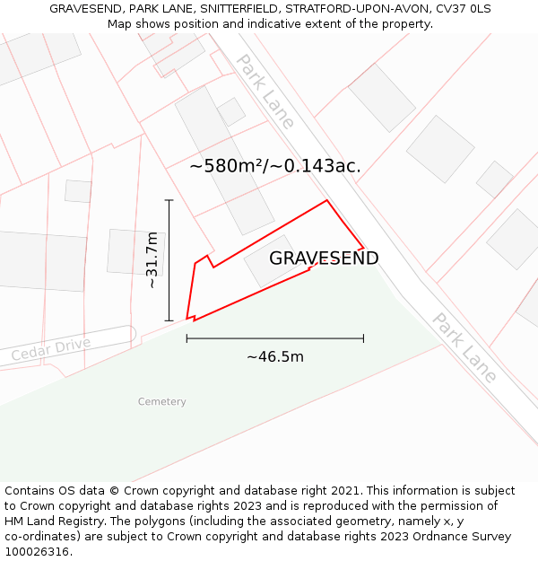 GRAVESEND, PARK LANE, SNITTERFIELD, STRATFORD-UPON-AVON, CV37 0LS: Plot and title map