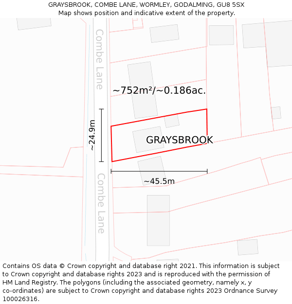 GRAYSBROOK, COMBE LANE, WORMLEY, GODALMING, GU8 5SX: Plot and title map