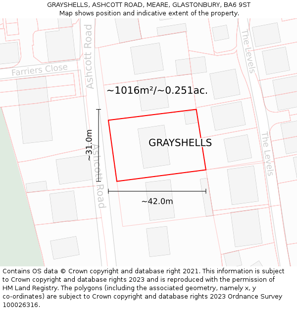 GRAYSHELLS, ASHCOTT ROAD, MEARE, GLASTONBURY, BA6 9ST: Plot and title map